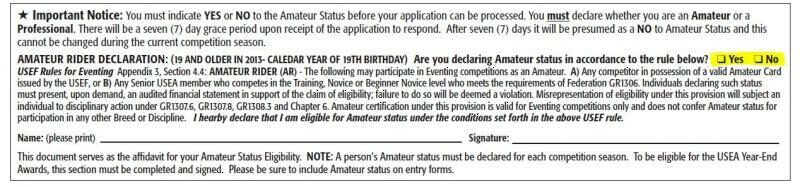 USEA | Amateur Status Declaration